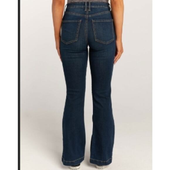 NWT RSQ Tillys Jeans Sz 27 Dark Wash Mid Rise Pork Chop Pockets Flare Leg Y2K - Picture 2 of 7